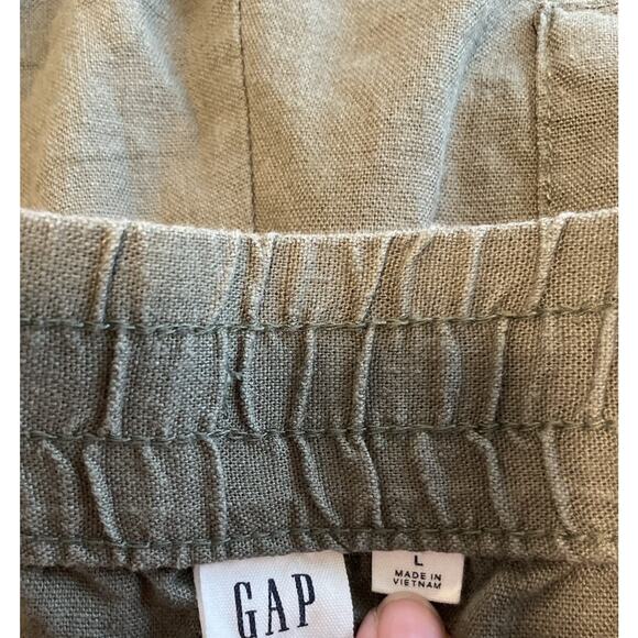 GAP Army Olive Green Linen Blend Pull On Shorts Elastic Waist Drawstring Size L - Picture 7 of 8